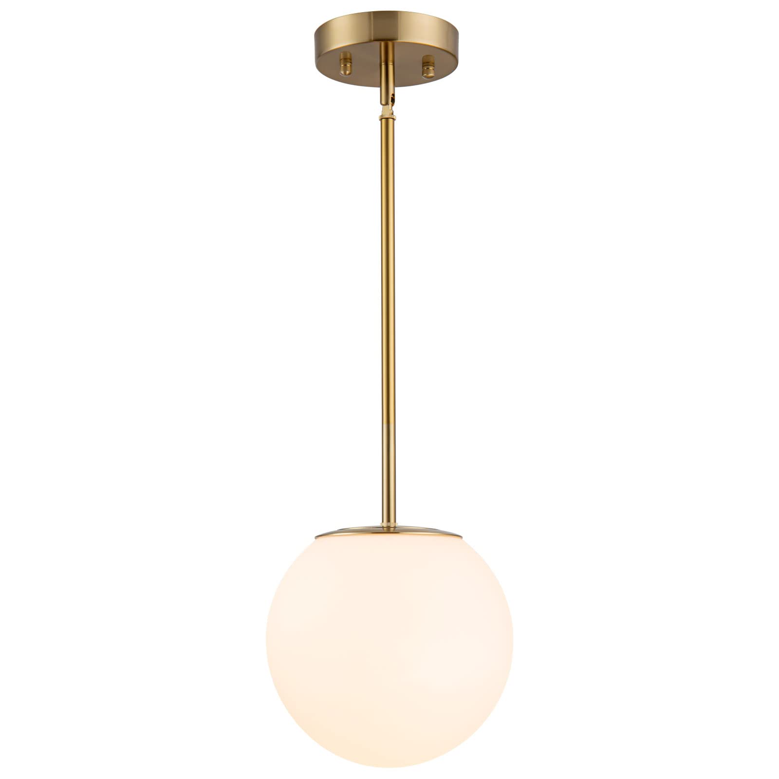 Mid Century Modern Pendant Lighting Gold Globe Pendant Light Fixture,1-Light White Glass Shade Brushed Brass Finished Hanging Light Fixture for Kitchen Island