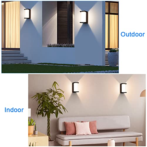 18W Outdoor Porch Light 3000K 1800Lm Matte Black LED Outdoor Wall Light Aluminum Exterior Light Fixtures Wall Mount IP65 Waterproof (2 Pack)