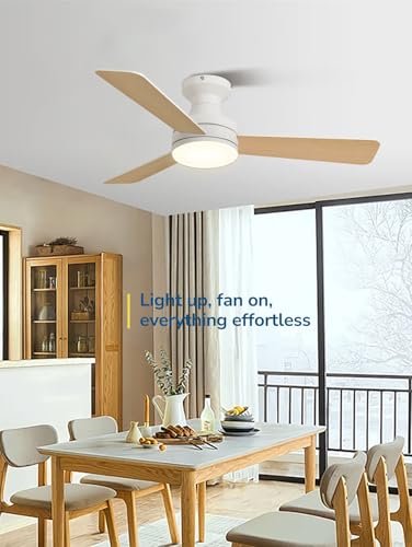 Orison Ceiling Fans with Lights, 42 inch Low Profile Ceiling Fan with RGB Backlight, Flush Mount Ceiling Fan with Remote and App Control, Black Ceiling Fan for Bedroom, 6 Speeds, 3 Reversible Blades