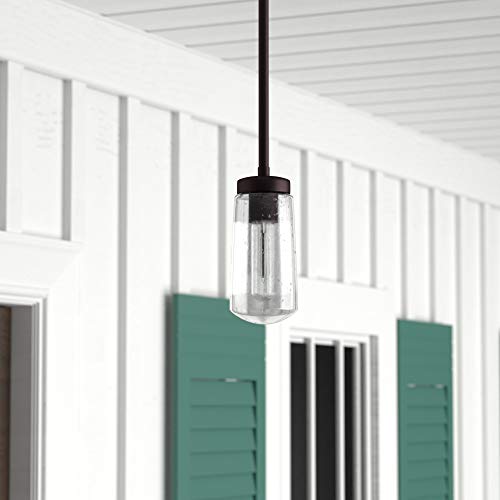 1-Light Outdoor Pendant, Matte Black, Clear Glass Shade, E26 Base Socket, Kitchen Island, Café, Ceiling Hanging Light Fixture, Modern, Vintage, Porch Light, Bulb Not Included