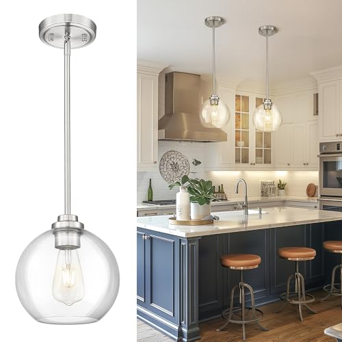 Modern Polished Gold Pendant Light, Mid Century Globe Hanging Light Fixture with Clear Glass for Kitchen Island Dining Room Bedroom Hallway Foyer (2 Pack), PL101BG-2PK