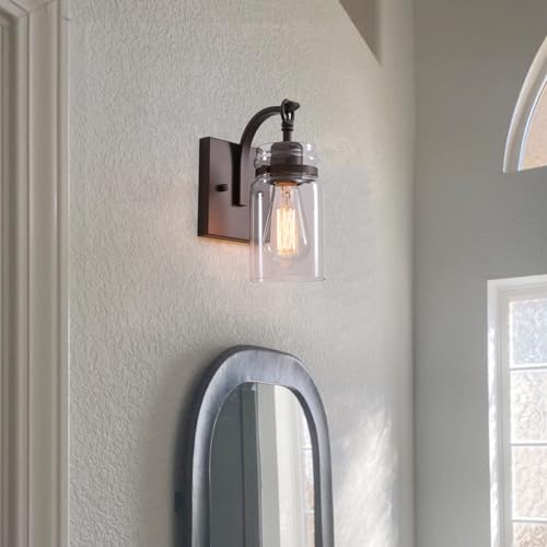 Black Wall Sconces Set of Two, Black Sconces Wall Lighting Fixtures with Clear Glass Indoor 1-Light Bathroom Wall Sconce for Bathroom Hallway Stairwell