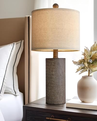 20.5" Farmhouse Lamp Single Resin Table Lamps for Living Room Bedroom Entryway Table Office Dorm Boho Nightstand Small Table Lamp Industrial End Side Table Lamps Gray