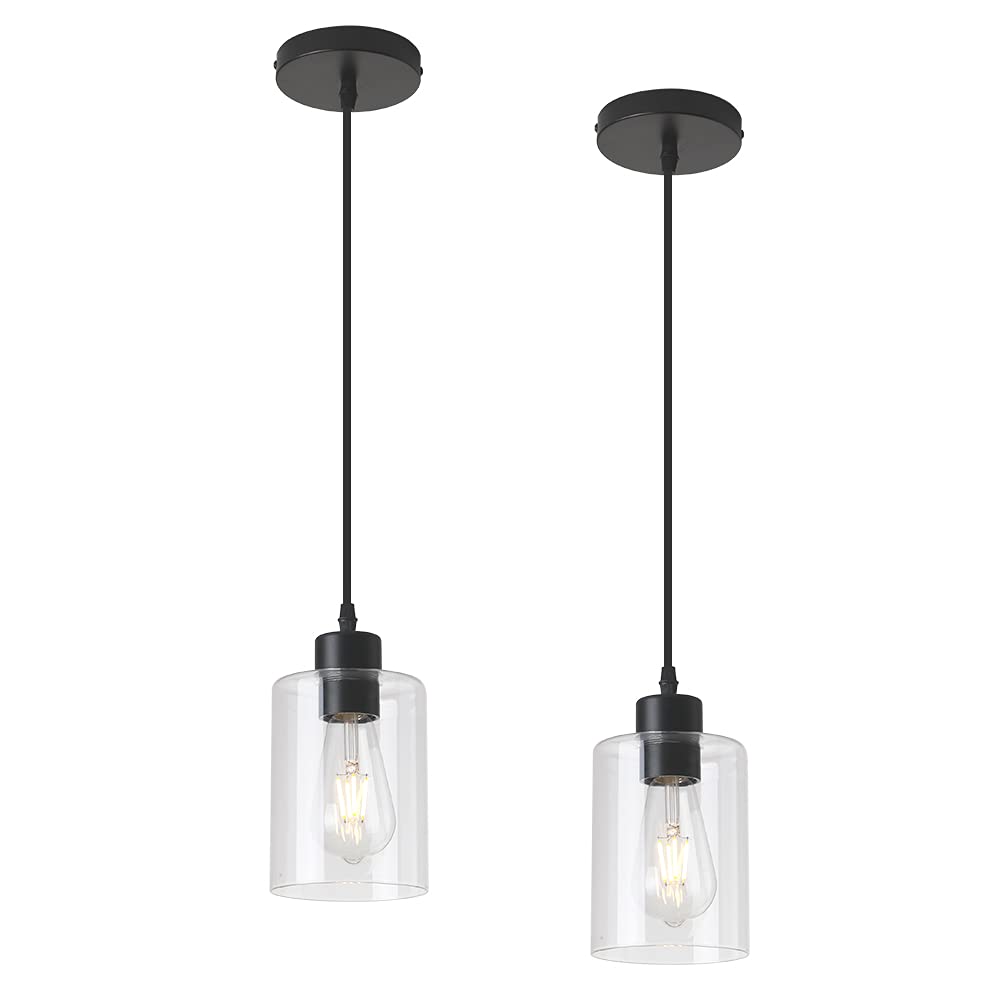 3 Lights Pendant Lighting for Kitchen Island,3 Tier Linear Pendant Chandeliers with 1 Base,Modern Farmhouse Island Light with Clear Glass,Adjustable (Black Island 3 Tier Stem Rod)