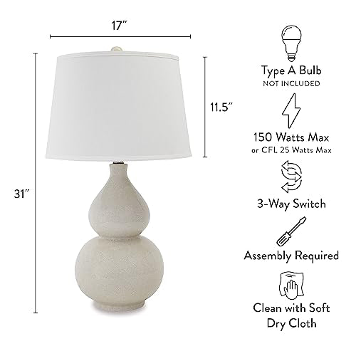 31" Ceramic Table Lamp with Double Gourd Base, Cream