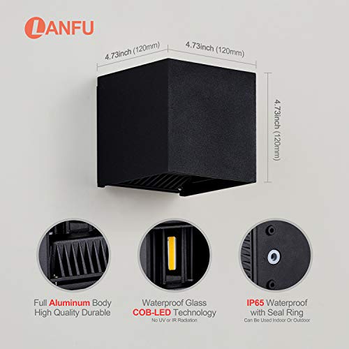 LANFU LED Aluminum Waterproof Outdoor Wall Sconce, Outdoor Wall Light 6W 100-277V 3000K Outdoor Cube Square Wall Light Warm Light 2 LEDs Black 6W Outside Wall Lights for House Patio