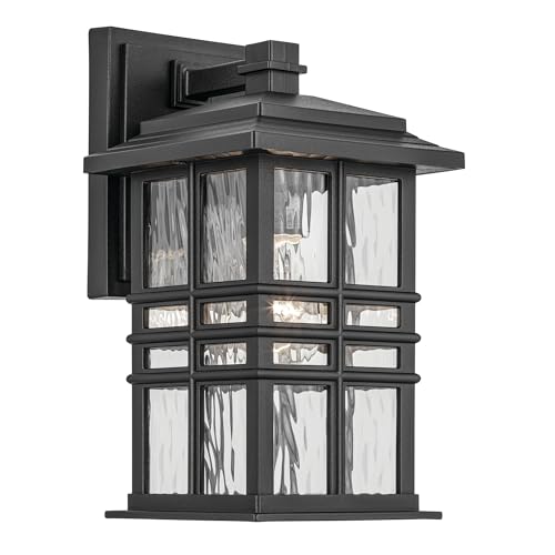 Square 12" Outdoor Wall Light in White, 1-Light Exterior Wall Sconce with Clear Hammered Glass, (12" H x 6.5" W), 49829WH