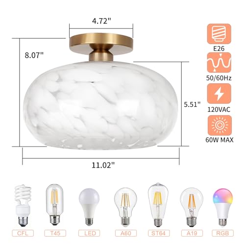 Semi Flush Mount Ceiling Light - Glass Ceiling Light Fixture Black Hallway Light Fixtures Modern Light Fixtures Ceiling for Bedroom Bathroom Entryway Kitchen Porch