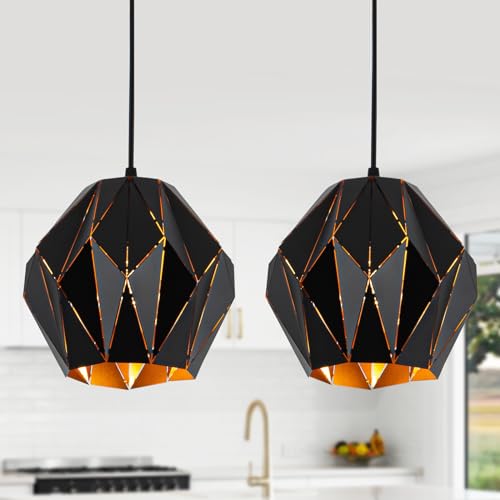 Industrial Black Pendant Light Fixture, Metal Pendant Lighting Chandelier with Geometric Diamond Shade Ceiling Vintage Pendant Lamp for Kitchen Island Dining Living Room Bedroom 1- Light