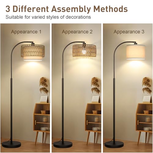 LED Floor Lamp Fully Dimmable Modern Standing Lamp Arc Floor Lamp with Adjustable Drum Shade, Gold Tall Pole Reading Lamp Corner Light for Living Room Bedroom Study Room, Bulb Included