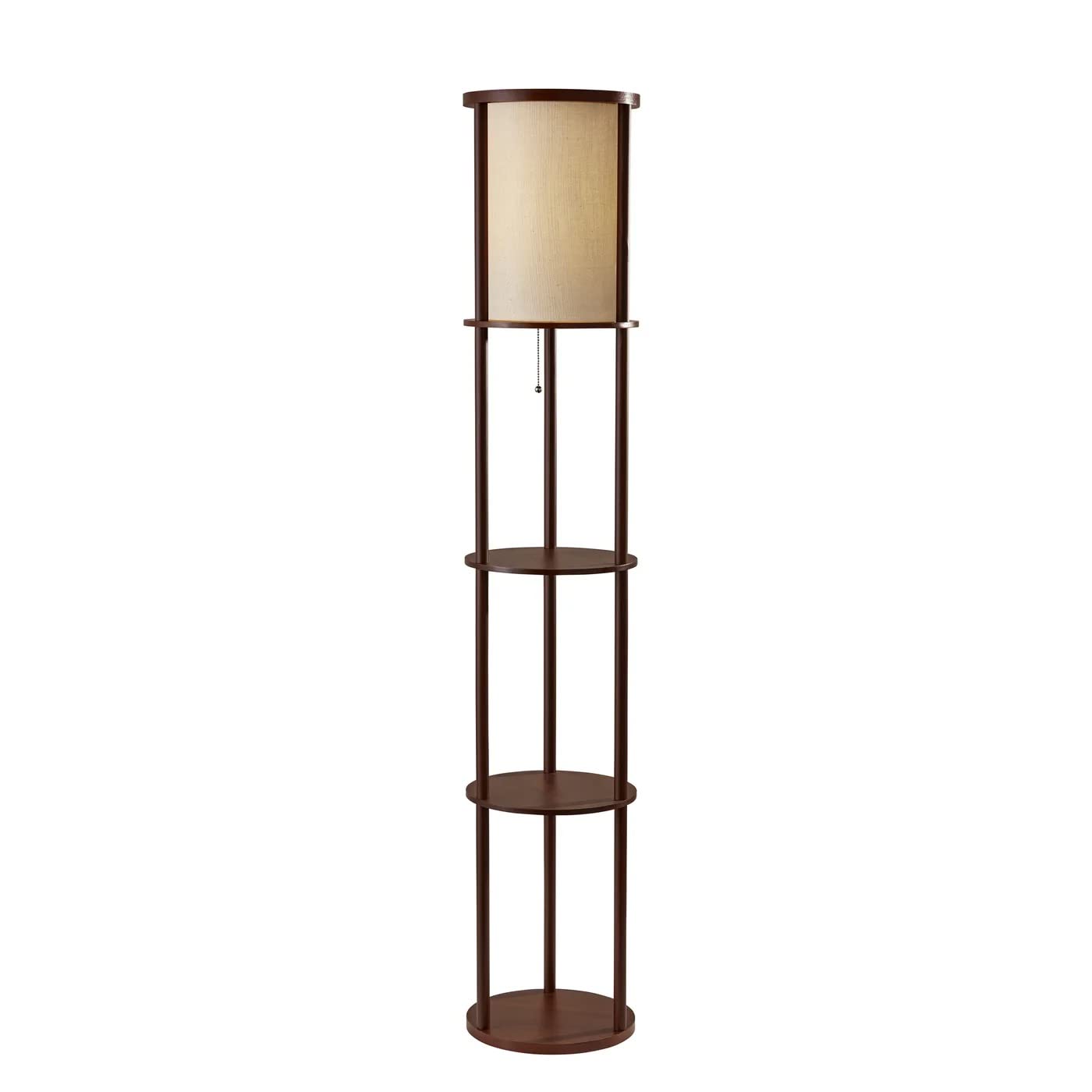 Stewart Round Shelf Floor Lamp, Natural Wood Finish