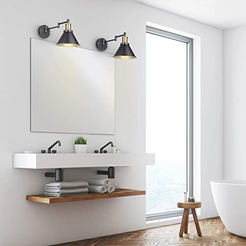 Swing Arm Wall Lamp Plug-in Cord Industrial Wall Sconce, Bronze and Black Finish,with On/Off Switch, E26 Base,1-Light Bedroom Wall Lights Fixtures,Bedside Reading Lamp