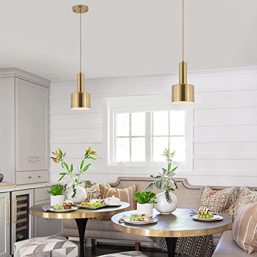 Modern Mini Pendant Light with 4W LED Bulb, One-Light Adjustable Metal Pendant Lighting Fixture for Kitchen Island Cafe Bar, Gold