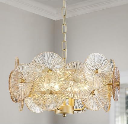 Dandelion Crystal Chandeliers, Modern Design, Firework Pendant Light Fixture for Living Space, H17'' x D17'', Adjustable Chains 59'', G9*9 Sockets, Brilliant Gold Finish Frame