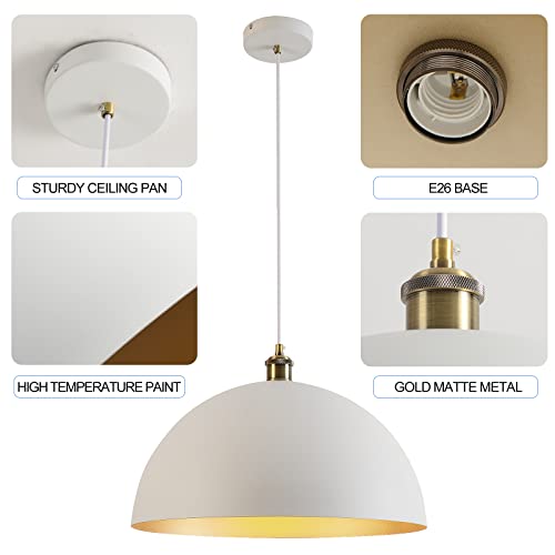 Modern Pendant Light,Farmhouse pendant light 17.72 "Farmhouse pendant light Industrial Large Dome Chandelier White and gold finish lighting fixture line length 78.74" Kitchen island, bedroom