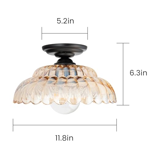 Ceiling Lights Semi Flush Mount Ceiling Light, Brown Glass Chandeliers, Black Base Modern Lighting, Light Fixture Suitable for Living Room Kitchen Bedroom Hallway... Bulb Not Included