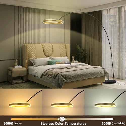 Modern Standing Adjustable Floor Lamp with Metal Dome Shade & Marble Base for Living Room - Corner Light Arc Lamps for Bedrooms in Brass Gold Finish, 99-1023F