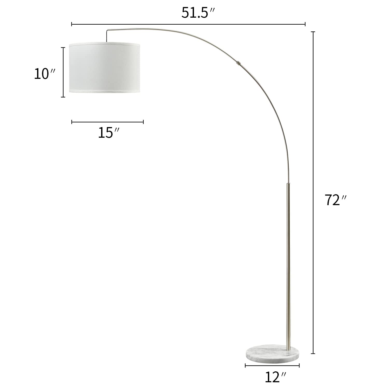 Modern Arc Floor Lamp for Living Room Arching Hanging Lamp Shade Over The Couch for Reading Bedroom Office Brushed Steel Arch Standing Floor Light Silver