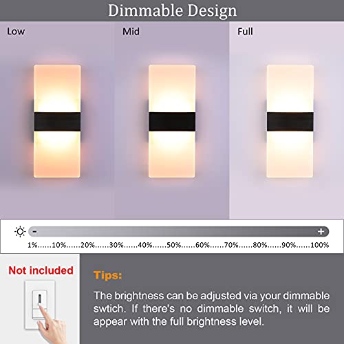 Modern Wall Sconce 12W Indoor Acrylic Modern Wall Light Set of 2 LED Wall Lamp for Hallway Living Room Corridor Bedroom, Warm White