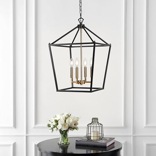 Lantern Dimmable Adjustable Metal LED Pendant Classic Traditional Farmhouse Dining Room Living Room Kitchen Foyer Bedroom Hallway, 10 in, Antique Gold