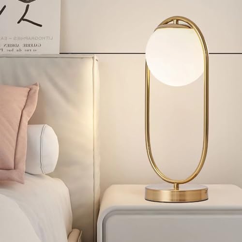 Gold Table Lamp Mid Century Modern Gold Desk Lamp White Glass Shade Nightstand Lamp Small Table Lamp for Bedside Bedroom Living Room Office