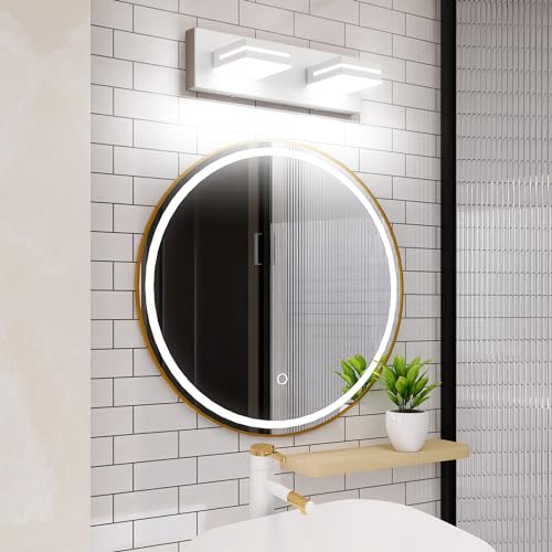 LED Modern Bathroom Vanity Light Fixtures (3-Light, 24-Inch), Matte Black Modern Acrylic Bathroom Wall Lighting Fixtures Over Mirror (Cool White 6000K)