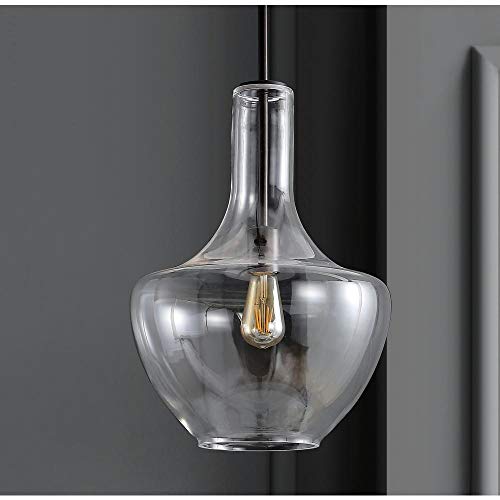 10.5" Glass/Metal LED Pendant Farmhouse Contemporary Dimmable Dining Room Living Room Kitchen Foyer Bedroom Hallway, Oil Rubbed Bronze/Clear