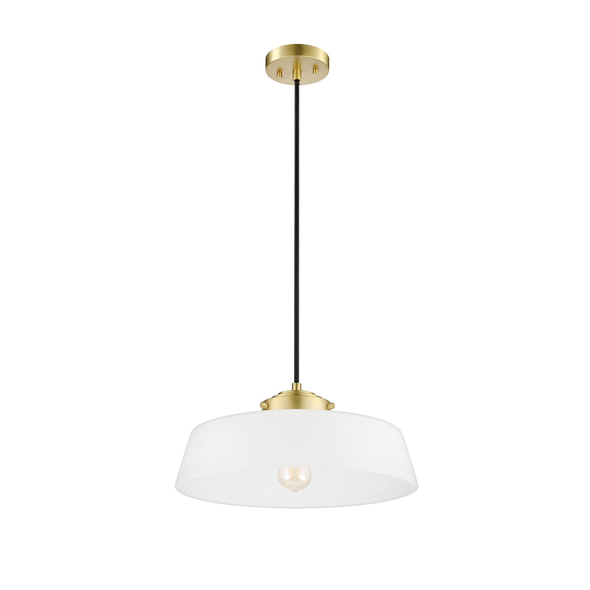 1-Light Pendant Lighting, Matte Brass, Frosted Ribbed Glass Shade, Bulb Not Included