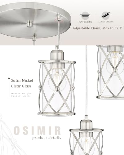 Brushed Gold Pendant Light Fixtures, 3-Light Modern Dining Room Cluster Pendant Light with Milky Glass, Mid Century Cage Hanging Pendant Lighting for Kitchen, Adjustable, CH9176BGW3