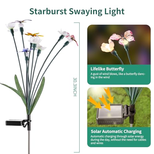 Solar Garden Lights, Solar Lights Outdoor Garden, Garden Lights Solar Powered, Decor for Garden, Yard, Patio, Pathway, IP65 Waterproof, Solar Butterfly Lights Outdoor (2 Pack)