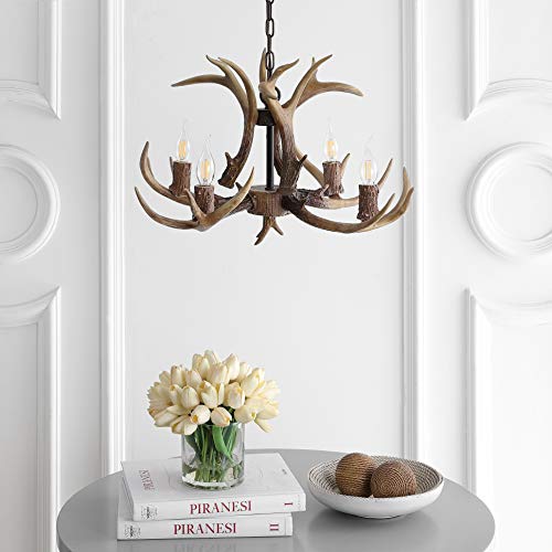 30" Adjustable Resin Antler 5-Light LED Chandelier, Glam, Rustic,Cottage,Transitional, Dimmable Dining Room, Living Room, Kitchen, Foyer, Bedroom, White