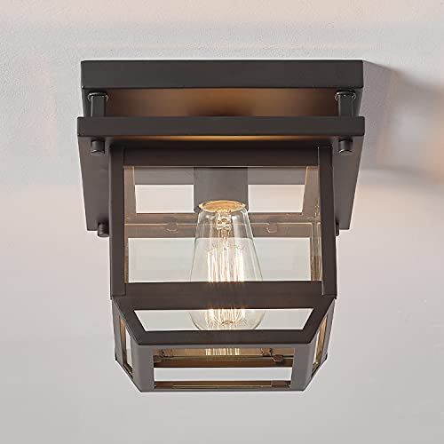 1-Light Outdoor/Indoor Semi-Flush Mount Ceiling Light, Oil Rubbed Bronze, Clear Seeded Glass Shade, Bulb Not Included