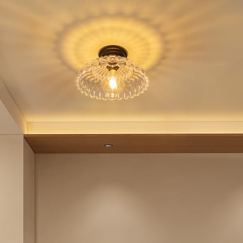 Ceiling Lights Semi Flush Mount Ceiling Light, Brown Glass Chandeliers, Black Base Modern Lighting, Light Fixture Suitable for Living Room Kitchen Bedroom Hallway... Bulb Not Included