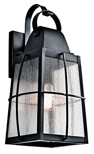 12" Outdoor Wall Light in Textured Black, 1-Light Exterior Wall Sconce Porch Light with Clear Seeded Glass, (12" H x 5.75" W), 49552BKT