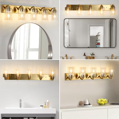 2-Light Bathroom Light Fixtures Modern Chrome Vanity Lights for Bathroom Lighting fixtures Over Mirror with Clear Glass Shade for Cabinet Mirror Bedroom Hallway