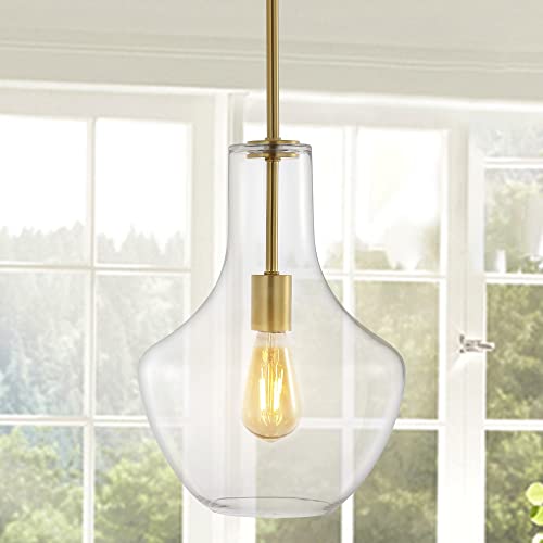 10.5" Glass/Metal LED Pendant Farmhouse Contemporary Dimmable Dining Room Living Room Kitchen Foyer Bedroom Hallway, Oil Rubbed Bronze/Clear