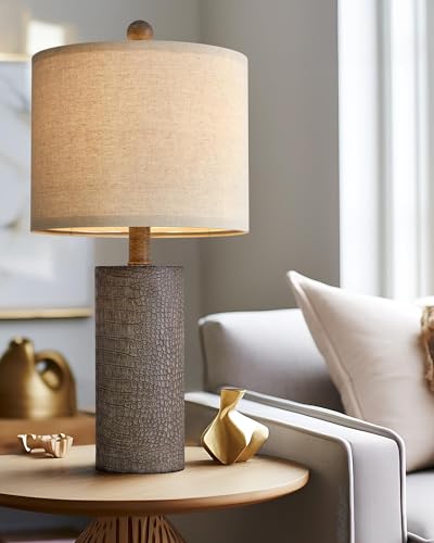 20.5" Farmhouse Lamp Single Resin Table Lamps for Living Room Bedroom Entryway Table Office Dorm Boho Nightstand Small Table Lamp Industrial End Side Table Lamps Gray