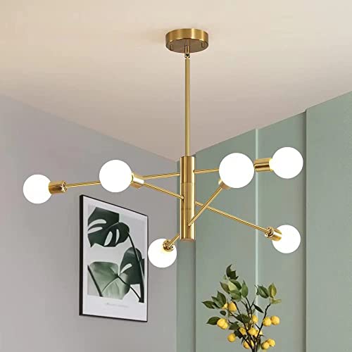 Sputnik Chandelier Modern Industrial E26 Gold Chandeliers Mid Century Ceiling Lighting Fixture for Living Room, Kitchen, Bedroom, Dining Room, and Farmhouse