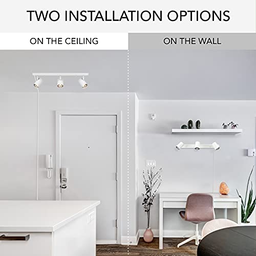 3-Light Plug-in Track Lighting, Matte White, 15 Foot Cord, in-Line On/Off Rocker Switch, Kitchen, Bathroom, Home Essentials, Ceiling Light, Dorm, Dining Room, Hallway