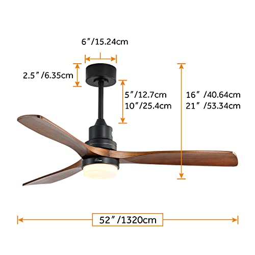 Low Profile Ceiling Fan With Lights Remote Control 52 Inch Flush Mount Ceiling Fan Modern Wood Blade Fan For Bedroom Living Room Indoor Outdoor Farmhouse Patio, Noiseless DC Motor