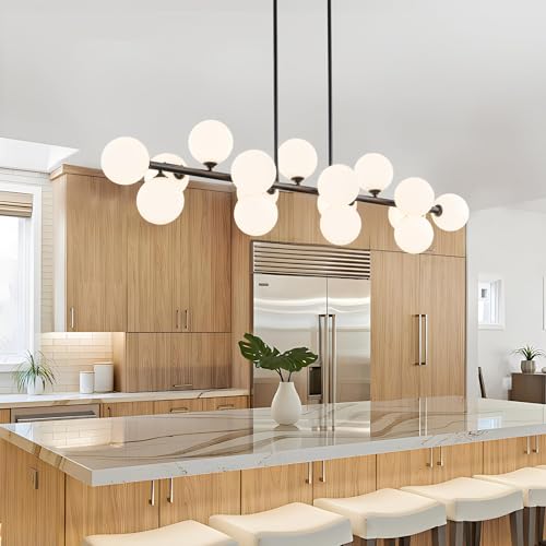 Modern Chandelier Large Chandelier 16-Light Dining Room Light Fixture Chandeliers for Dining Room Island Lights for Kitchen White Pendant Lights Kitchen Island Lighting Sputnik Light Fixture 55in