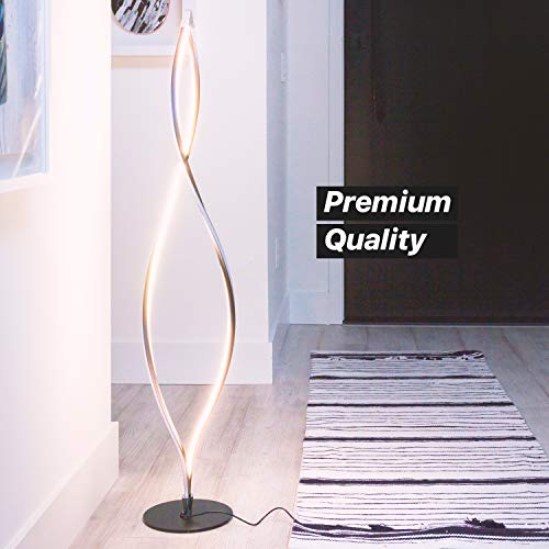 Twist Floor Lamp, Bright Tall Lamp for Offices, Modern LED Spiral Lamp for Living Rooms, Dimmable Standing Lamp with Sturdy Base for Bedroom Reading, Great Living Room Decor - Silver