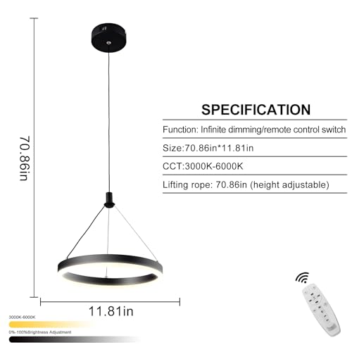 Dimmable Modern LED Chandelier for Kitchen Island Round Pendant Light, Flush Mount Modern Simple Irregular Ring Pendant Light Fixture for Bedroom, Living Room, Dining Room, 4000K(15W)…