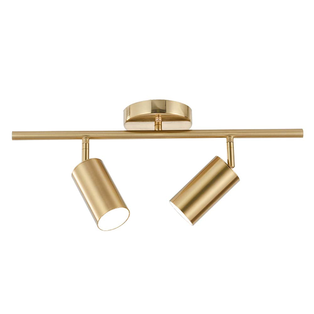 Lighting Modern 2-Light Gold Track Lighting Fixture Flush Mount Brushed Brass Track Lights Kit Mid Century Industrial Adjustable Ceiling Spot Lights Indoor for Kitchen Island (2-Light)