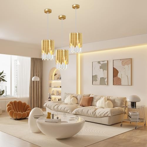 Modern Crystal Gold Pendant Light Fixtures for Kitchen Island Luxury Gold Chandelier Perfect for Dining Room, Bedroom, Kitchen, Living Room