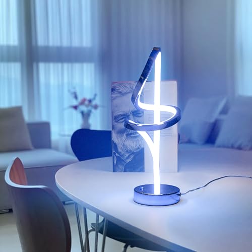 Modern Table Lamp, LED Spiral Lamp, Black Bedside Lamp with Stepless Dimming Switch, Contemporary Nightstand Lamp, LED Lamp for Bedroom Living Room Home Office, 12W, 3200K Warm White