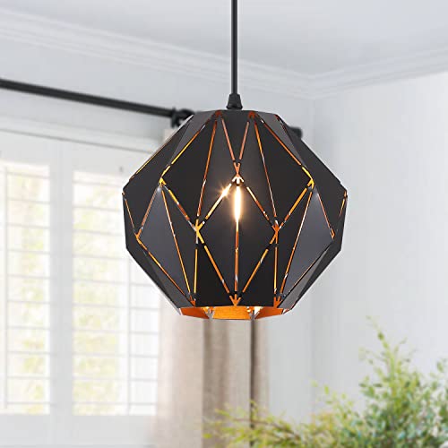 Pendant Light Industrial Vintage Pendant Lamp Retro Farmhouse Ceiling Hanging Light Fixture Black Metal Creative Geometric Diamond Shade Pendant Lighting for Kitchen Island