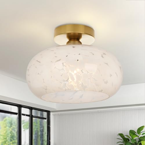 Semi Flush Mount Ceiling Light - Glass Ceiling Light Fixture Black Hallway Light Fixtures Modern Light Fixtures Ceiling for Bedroom Bathroom Entryway Kitchen Porch