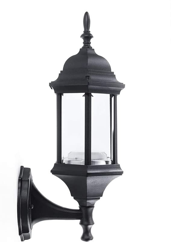 Small Straight Hex Pendant Mount LED Lantern for Porch, Patio, Deck, Damp Location, Built in LED Gives 75W of Light from 9.5W of Power, Durable Cast Aluminum with Black Finish & Clear Glass