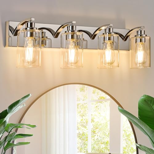 2-Light Bathroom Light Fixtures Modern Chrome Vanity Lights for Bathroom Lighting fixtures Over Mirror with Clear Glass Shade for Cabinet Mirror Bedroom Hallway